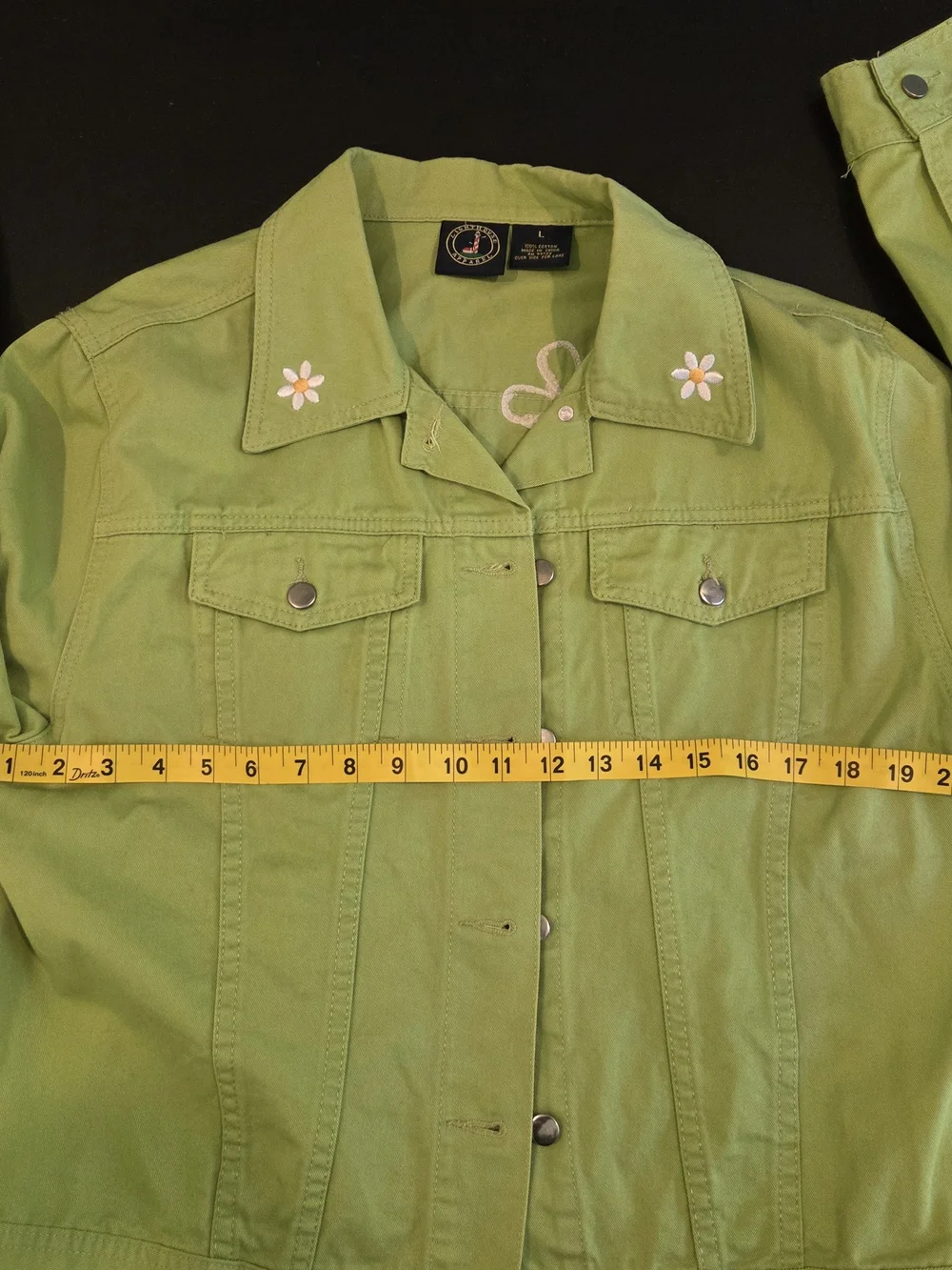 Lighthouse Apparel Lime Green Daisy Embroidered Denim Jacket L